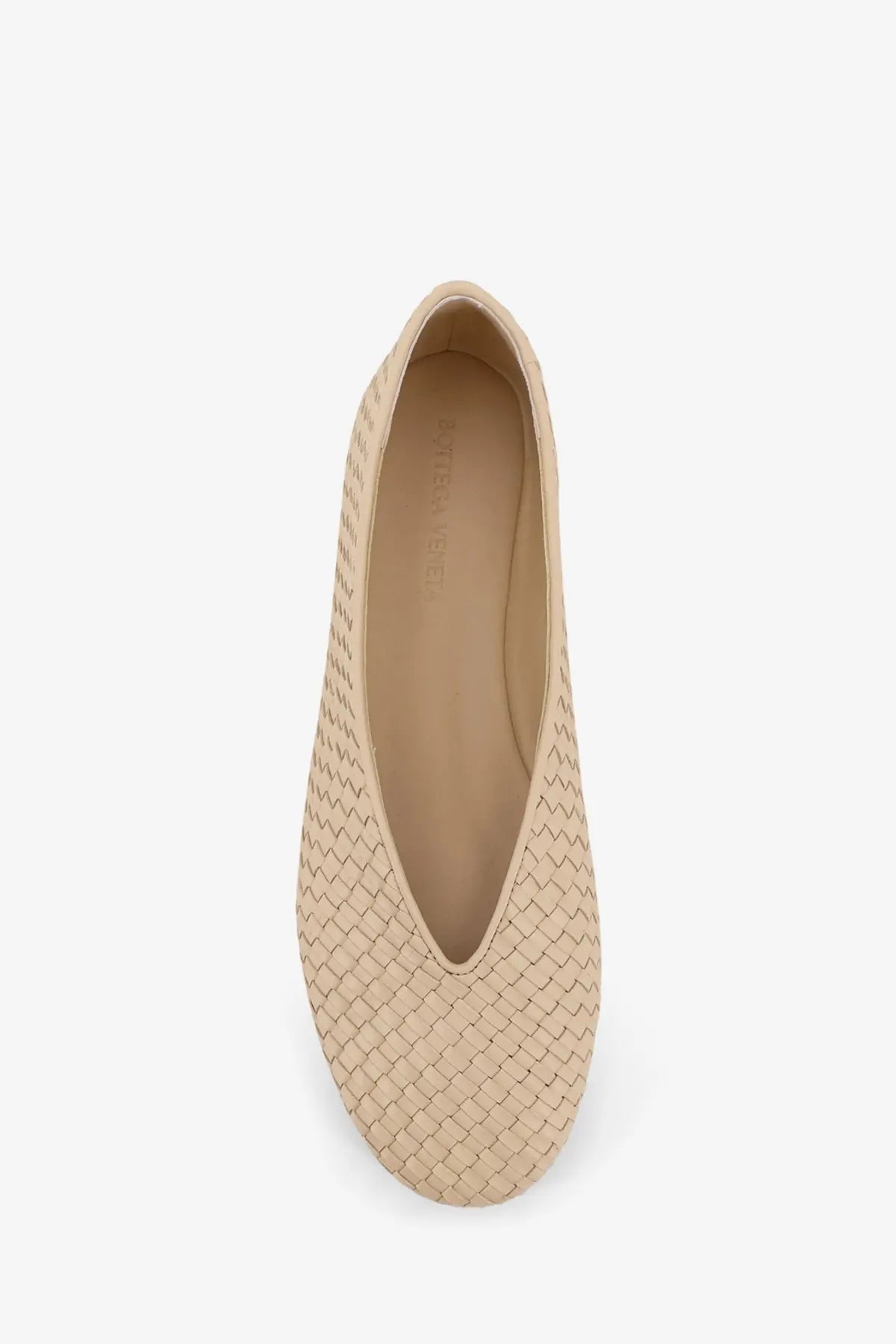 Beige woven leather flat shoe with unique zigzag pattern from bottega veneta womens rosa ballerinas