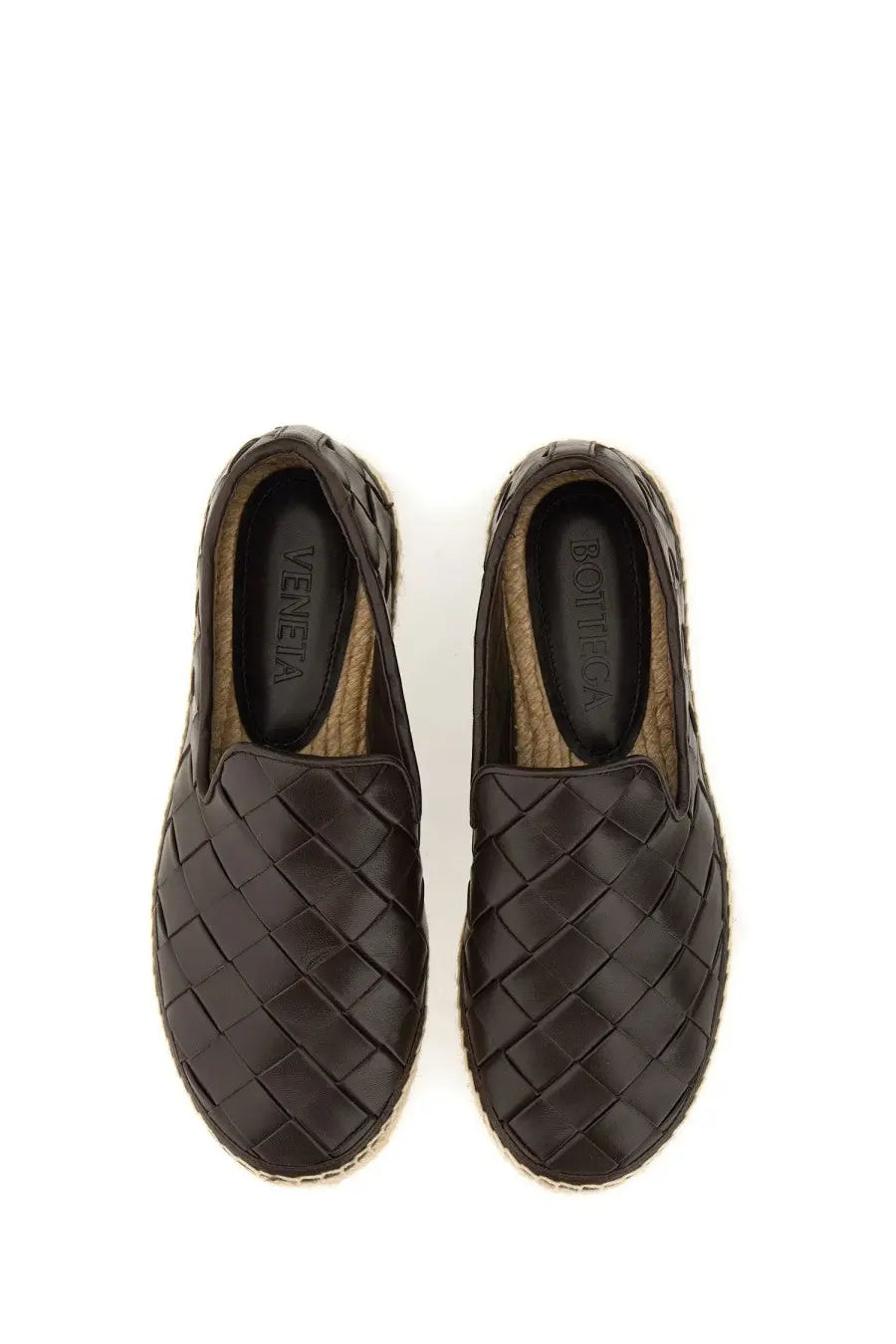 Black leather bottega veneta womens sawyer sneaker espadrille loafers with woven intrecciato pattern and braided jute sole
