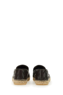 Black leather espadrilles with woven texture and natural jute soles from bottega veneta women’s sawyer sneaker brown line