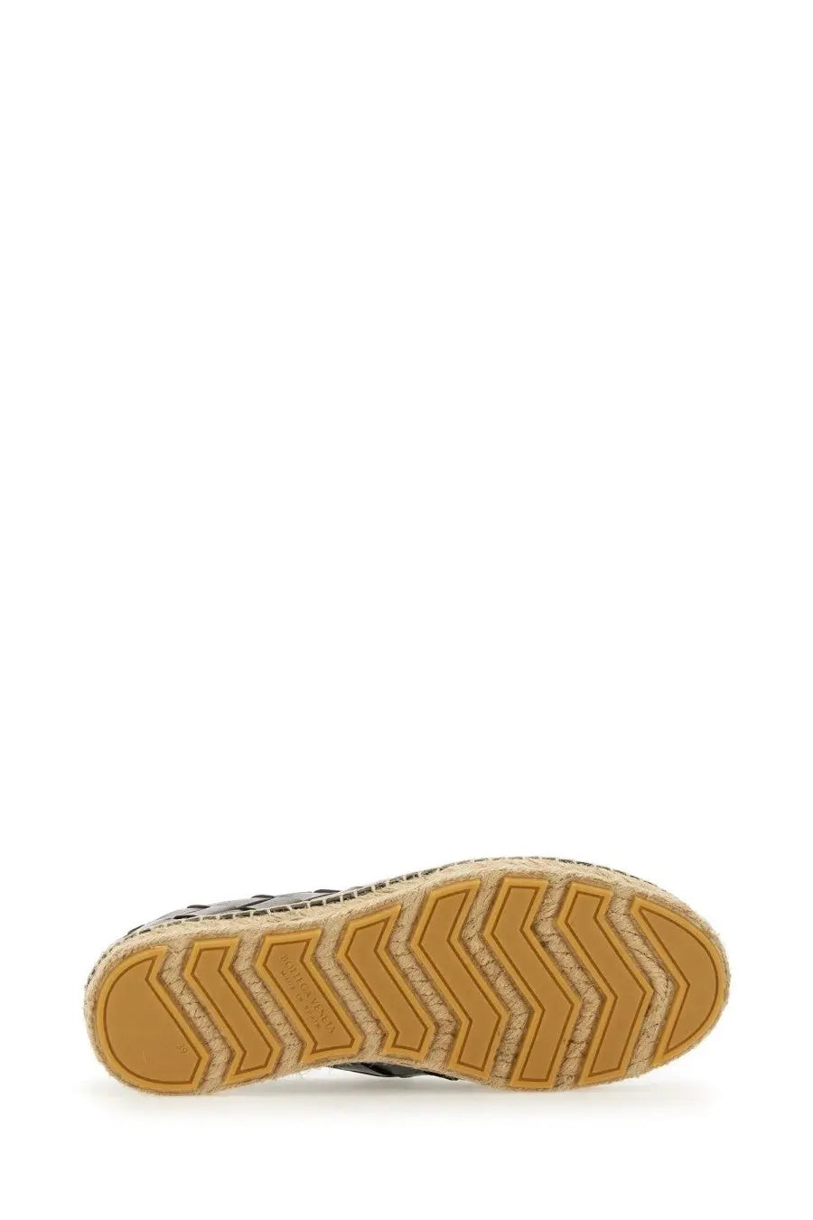 Bottega Veneta women’s Sawyer sneaker brown with tan rubber sole chevron pattern and espadrille-style woven upper