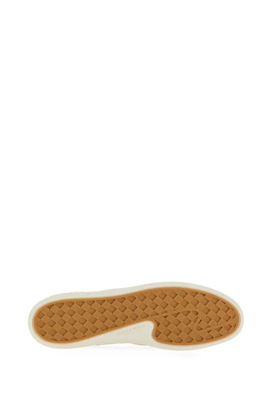 White and tan rubber sole with diamond-patterned tread on bottega veneta women’s sawyer sneaker white