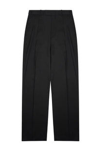 Black high-waisted pleated tailored silk blend trousers for women by bottega veneta