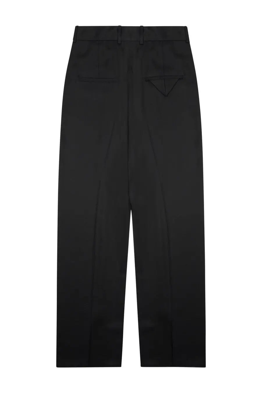 Bottega Veneta women’s black silk blend tailored pants with high-waisted, straight-leg cut and subtle front pleats