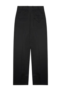 Bottega Veneta women’s black silk blend tailored pants with high-waisted, straight-leg cut and subtle front pleats