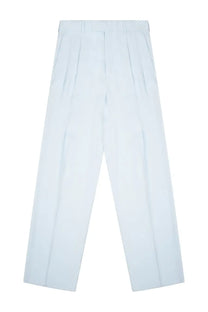 Light blue pleated Bottega Veneta women’s tailored pants in silk blend with a clean, elegant design