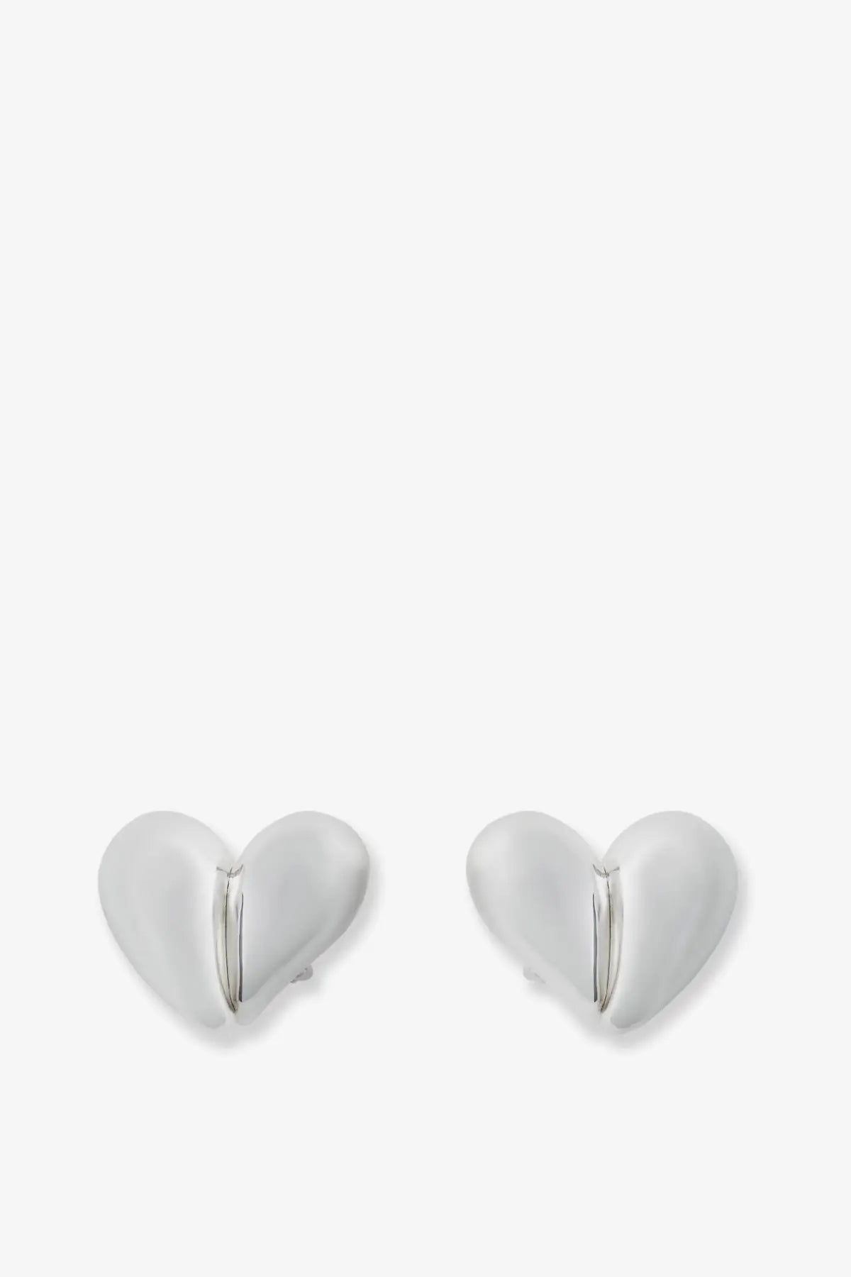 Bottega veneta womens silver heart shaped clip earrings with smooth glossy finish and metallic center accent
