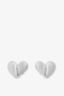 Bottega veneta womens silver heart shaped clip earrings with smooth glossy finish and metallic center accent