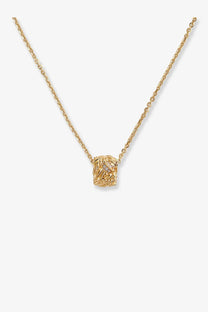 Bottega Veneta women’s silver necklace with a gold-toned textured cube pendant featuring diamond accents