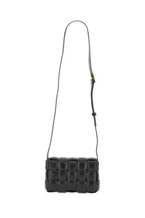 Bottega Veneta women’s small padded cassette bag in black woven leather with sleek structured design and gold-tone hardware
