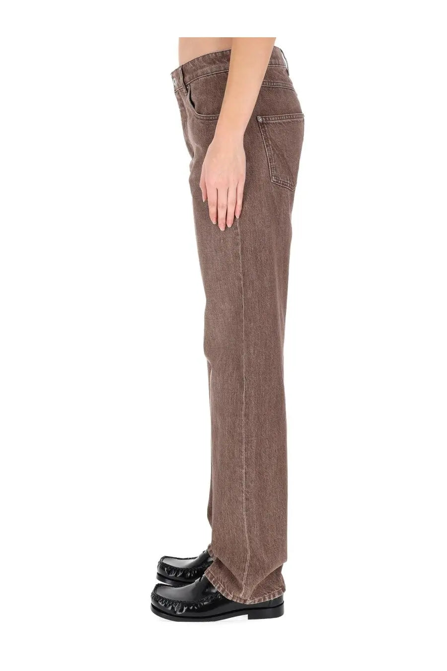 Bottega Veneta women’s straight denim jeans in brown with frayed hem and straight-leg cut made from denim material