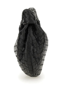 Black woven leather handbag with distinctive knot-top design bottega veneta women’s teen jodie bag black