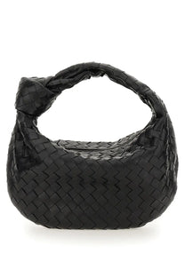 Bottega Veneta women’s teen Jodie bag black woven leather with distinctive knotted top handle visible in front view