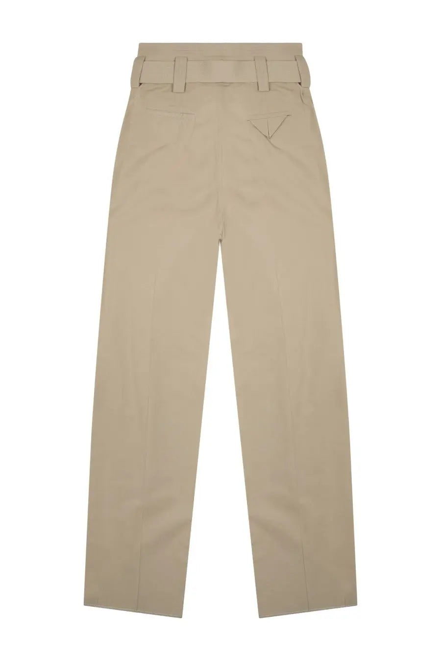 Beige high-waisted wide leg trousers with matching belt and subtle back pleats by bottega veneta womens pants