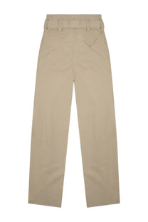 Beige high-waisted wide leg trousers with matching belt and subtle back pleats by bottega veneta womens pants