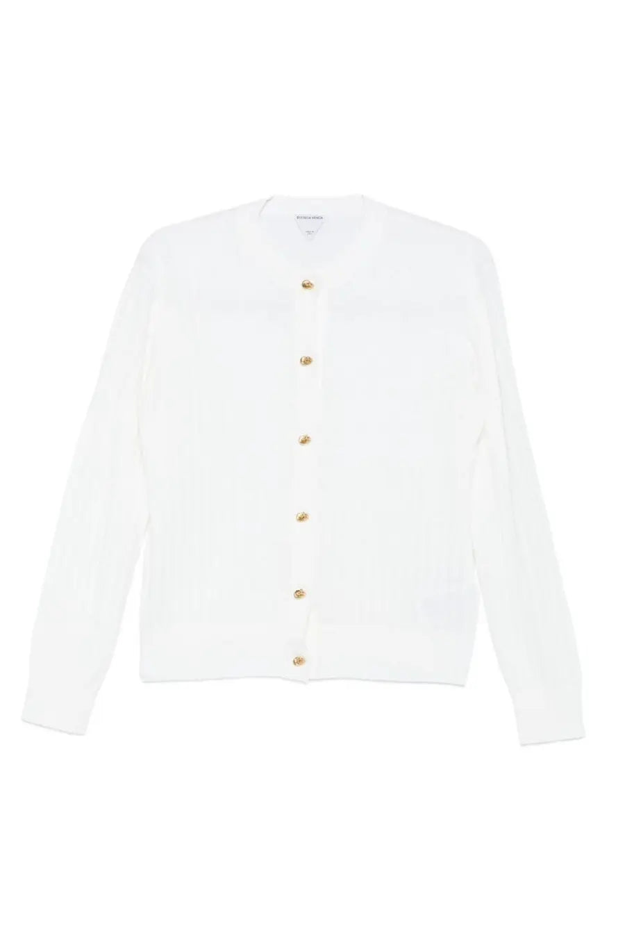 Bottega Veneta women’s white wool cardigan with gold-tone buttons and a knit texture