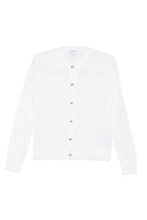 Bottega Veneta women’s white wool cardigan with gold-tone buttons and a knit texture