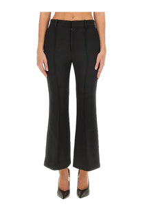 Black high-waisted flared wool pants for women by Bottega Veneta with tailored fit and subtle front pleats