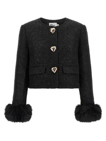 self-portrait Women's Cropped Wool Blend Blazer Black