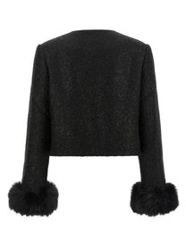self-portrait Women's Cropped Wool Blend Blazer Black