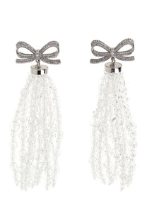 self-portrait Bow Beaded Waterfall Earrings Silver