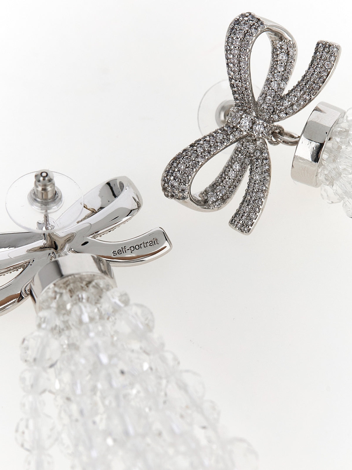self-portrait Bow Beaded Waterfall Earrings Silver