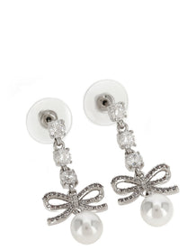 self-portrait Bow Crystal Charm Earrings Silver