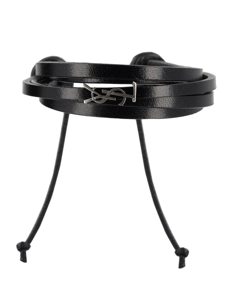 Saint Laurent Men's Bracciale Cassandre in Pelle Black