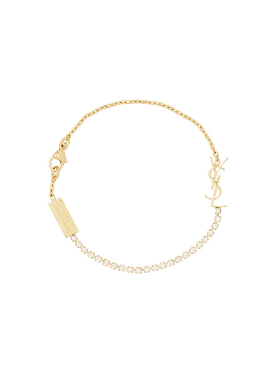 Saint Laurent Women's Bracciale Con Charm Cassandre Strass Gold