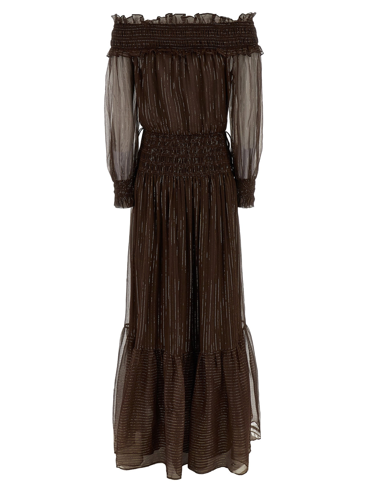 self-portrait Brown Georgette Off Shoulder Maxi Dress Brown