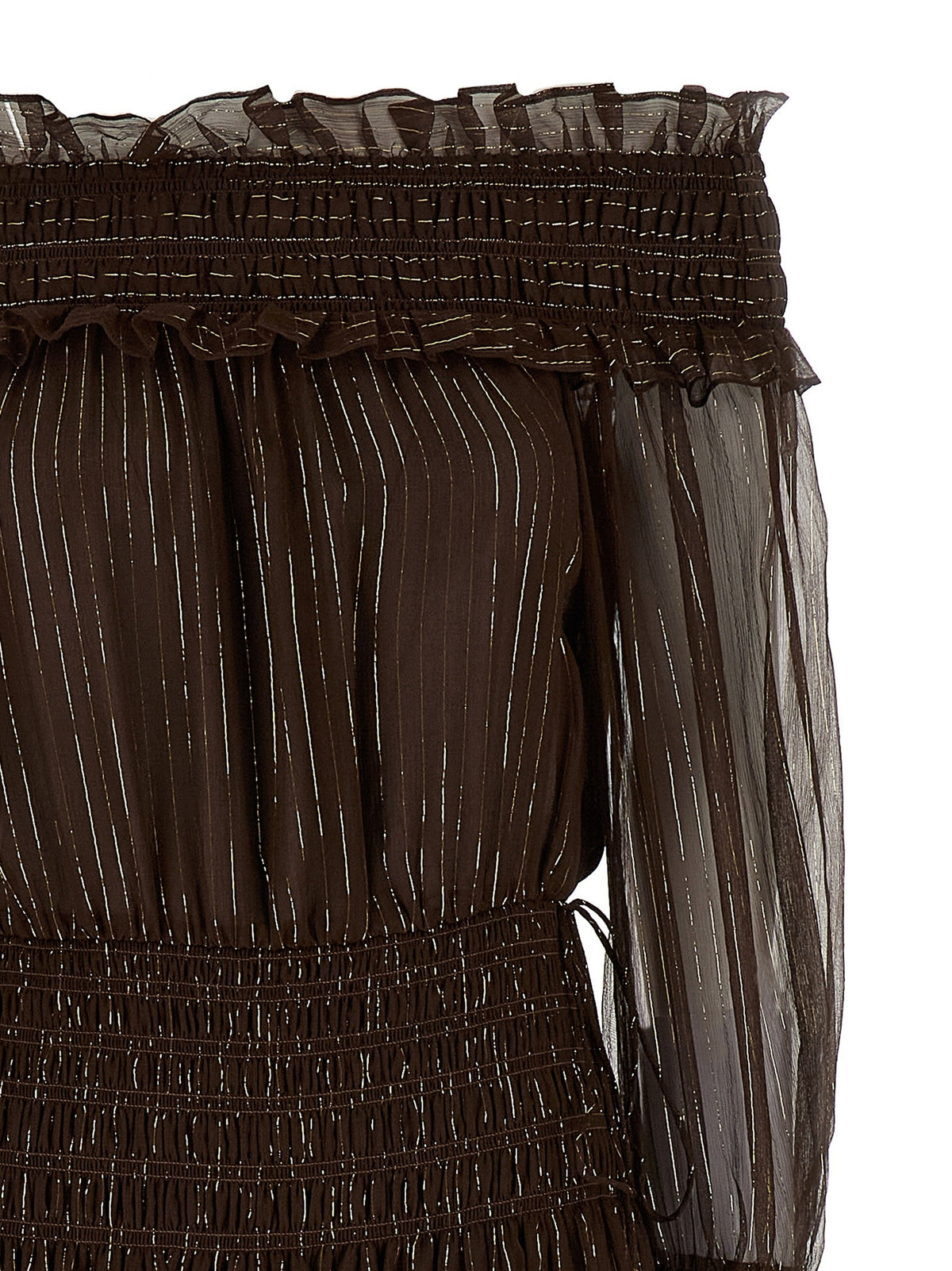 self-portrait Brown Georgette Off Shoulder Maxi Dress Brown