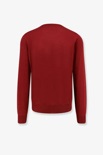 Brunello Cucinelli men’s crimson long-sleeved crew neck sweater made from cashmere and silk with ribbed cuffs