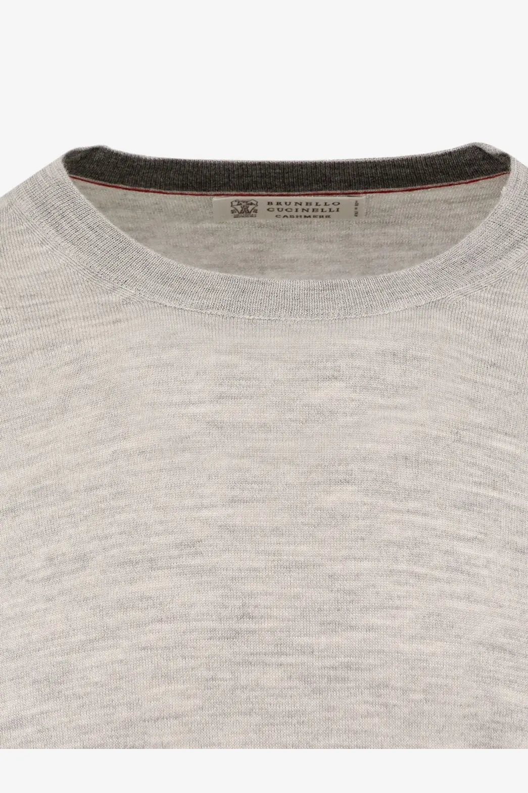 Brunello cucinelli men’s cashmere and silk sweater grey heather with ribbed crew neck and subtle texture