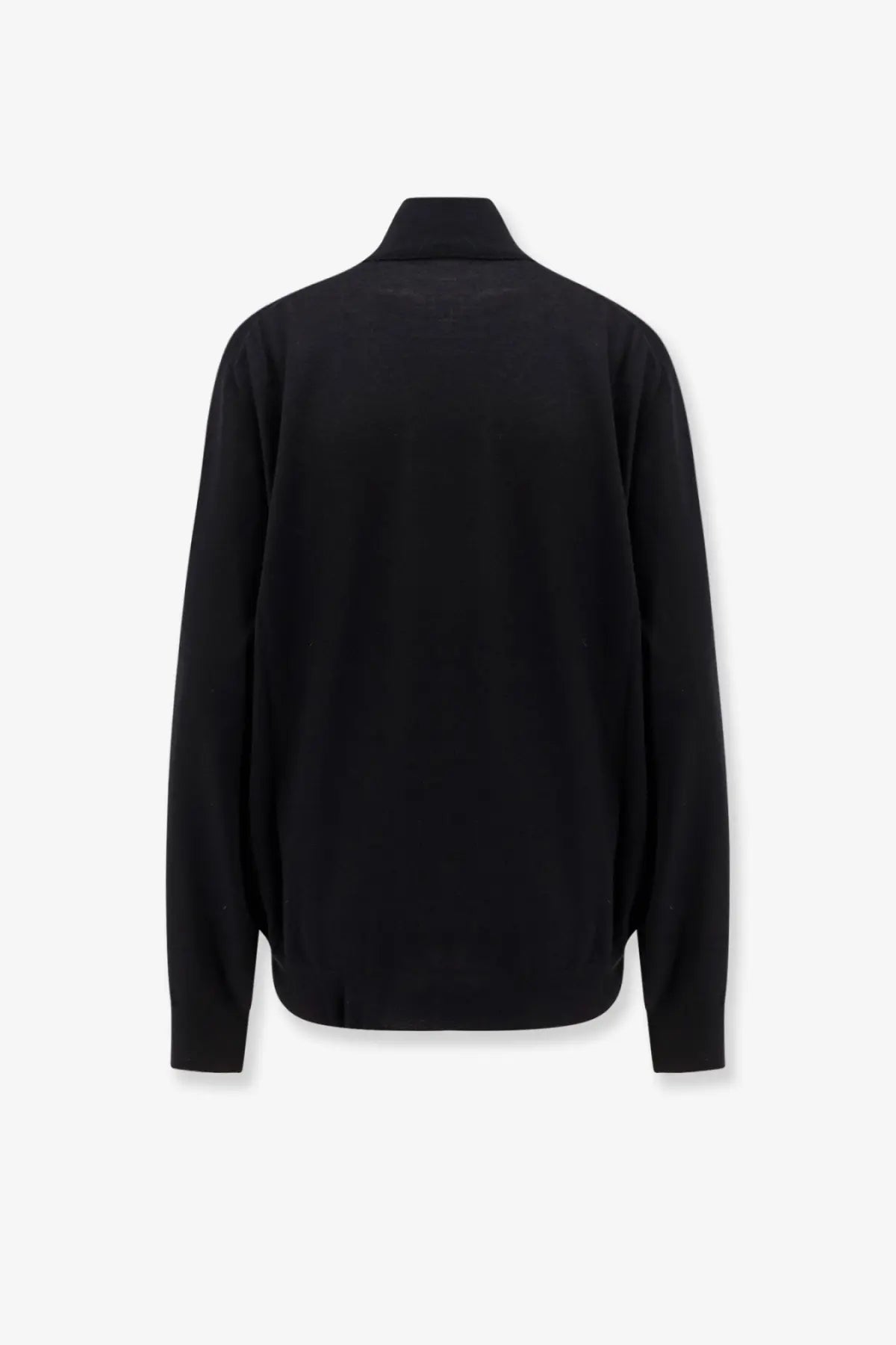 Brunello Cucinelli men’s black cashmere and silk long-sleeved jacket with stand-up collar and subtle seam detailing