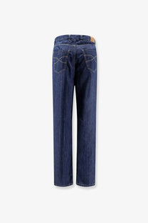 Dark blue cotton denim jeans for men by brunello cucinelli with classic straight-leg cut and subtle back pocket stitching