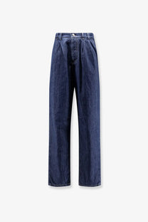 Dark blue brunello cucinelli men’s cotton jeans with high waist and straight-leg cut