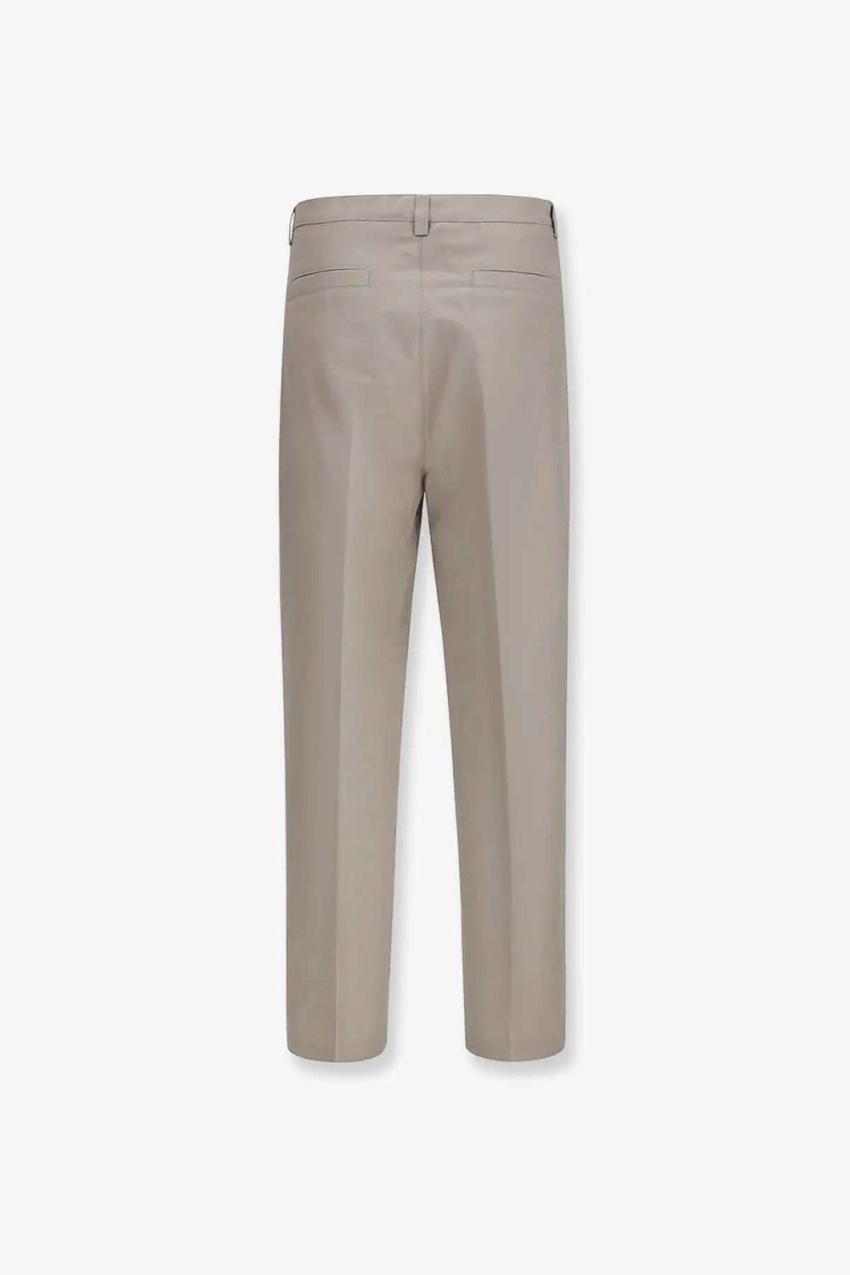 Beige brunello cucinelli men’s cotton and linen tailored trousers with a straight-leg cut and subtle back pockets shown from the back