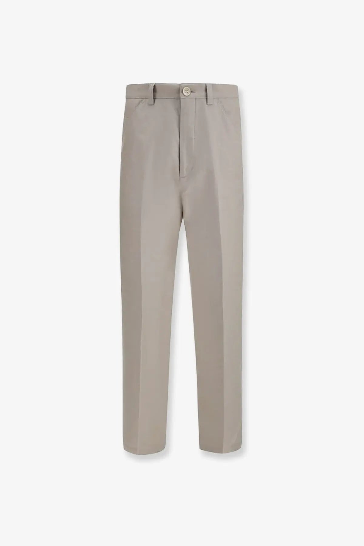 Beige brunello cucinelli men’s tailored cotton and linen trousers with a modern cut and subtle creases