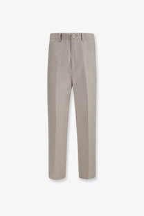 Beige brunello cucinelli men’s tailored cotton and linen trousers with a modern cut and subtle creases