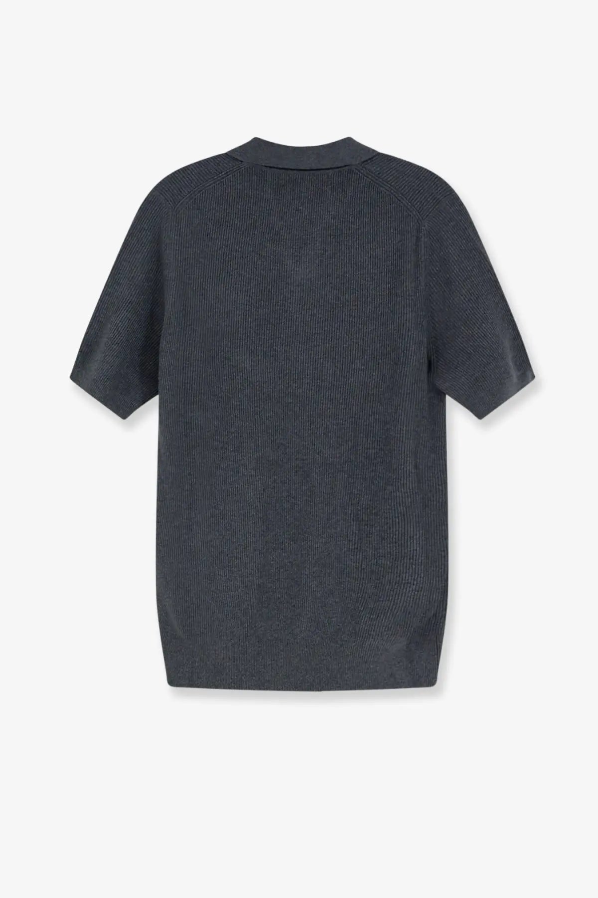Dark gray ribbed knit short-sleeved shirt with collar in cotton featured in brunello cucinelli men’s polo shirt beige collection
