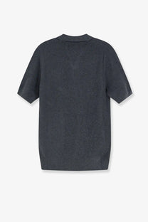Dark gray ribbed knit short-sleeved shirt with collar in cotton featured in brunello cucinelli men’s polo shirt beige collection