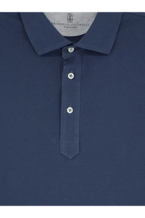 Brunello Cucinelli men’s cotton polo shirt in navy blue with white buttons and a textured weave