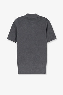 Brunello Cucinelli men’s dark gray ribbed knit cotton short-sleeved polo shirt with classic collar
