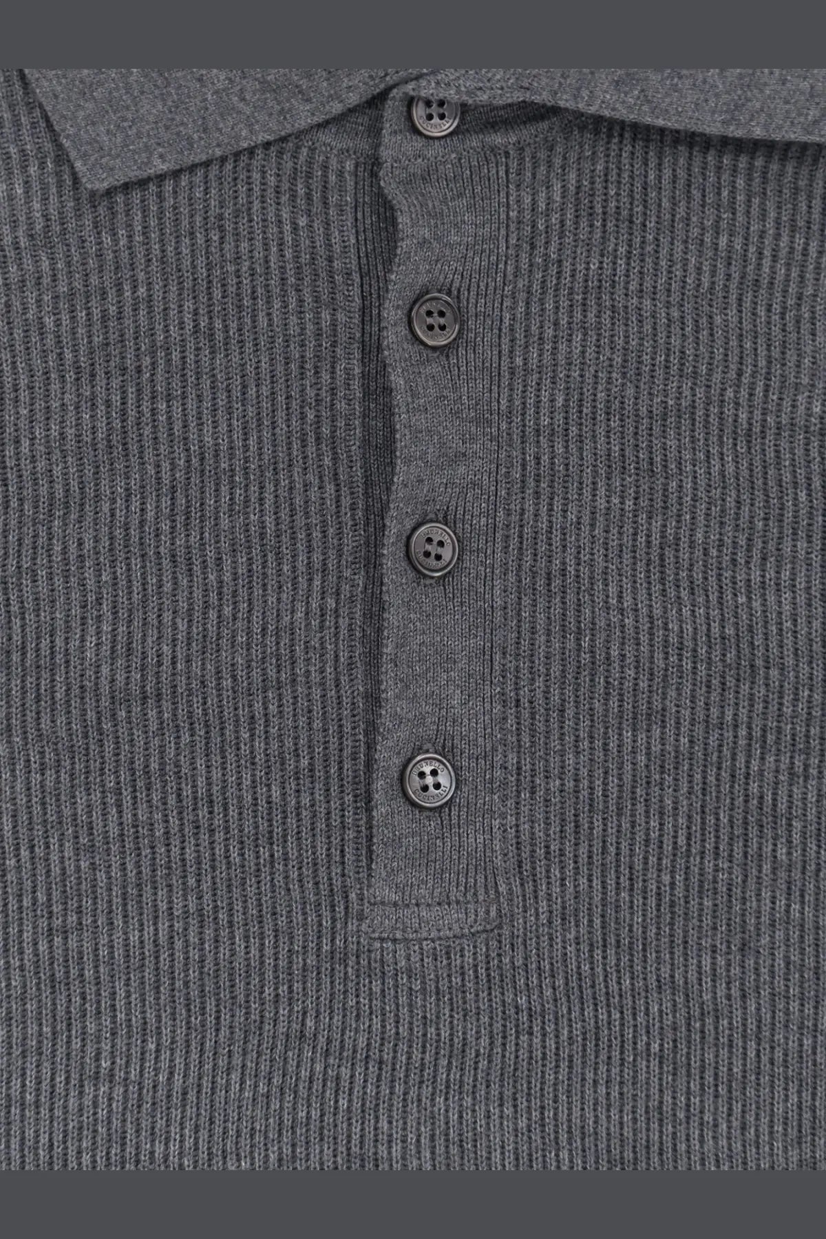 Brunello Cucinelli men’s cotton polo shirt grey with gray ribbed knit fabric and dark gray buttons