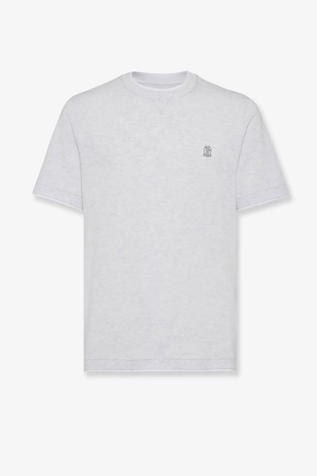 Brunello Cucinelli men’s white cotton crewneck t-shirt with small embroidered logo on the left chest