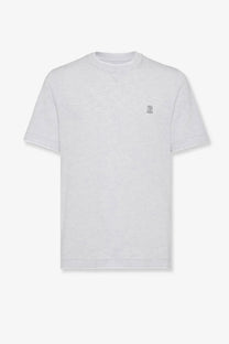 Brunello Cucinelli men’s white cotton crewneck t-shirt with small embroidered logo on the left chest