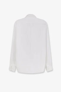 Brunello cucinelli men’s white cotton shirt with classic collar and subtle back seam detailing shown from the back