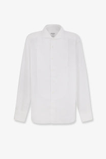 Brunello Cucinelli men’s white cotton shirt with a crisp long-sleeved button-down design and classic collar