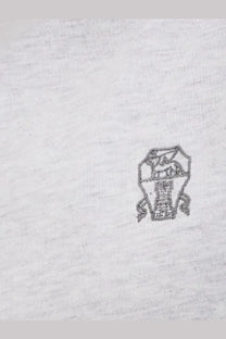 Brunello Cucinelli men’s cotton shirt white with small gray embroidered logo on heathered fabric front side