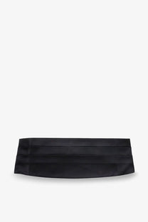 Brunello Cucinelli men’s black satin cotton and silk cummerbund with sleek pleated design for formal wear