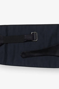 Brunello Cucinelli men’s black satin cotton and silk cummerbund with silver-toned buckle and adjustable strap